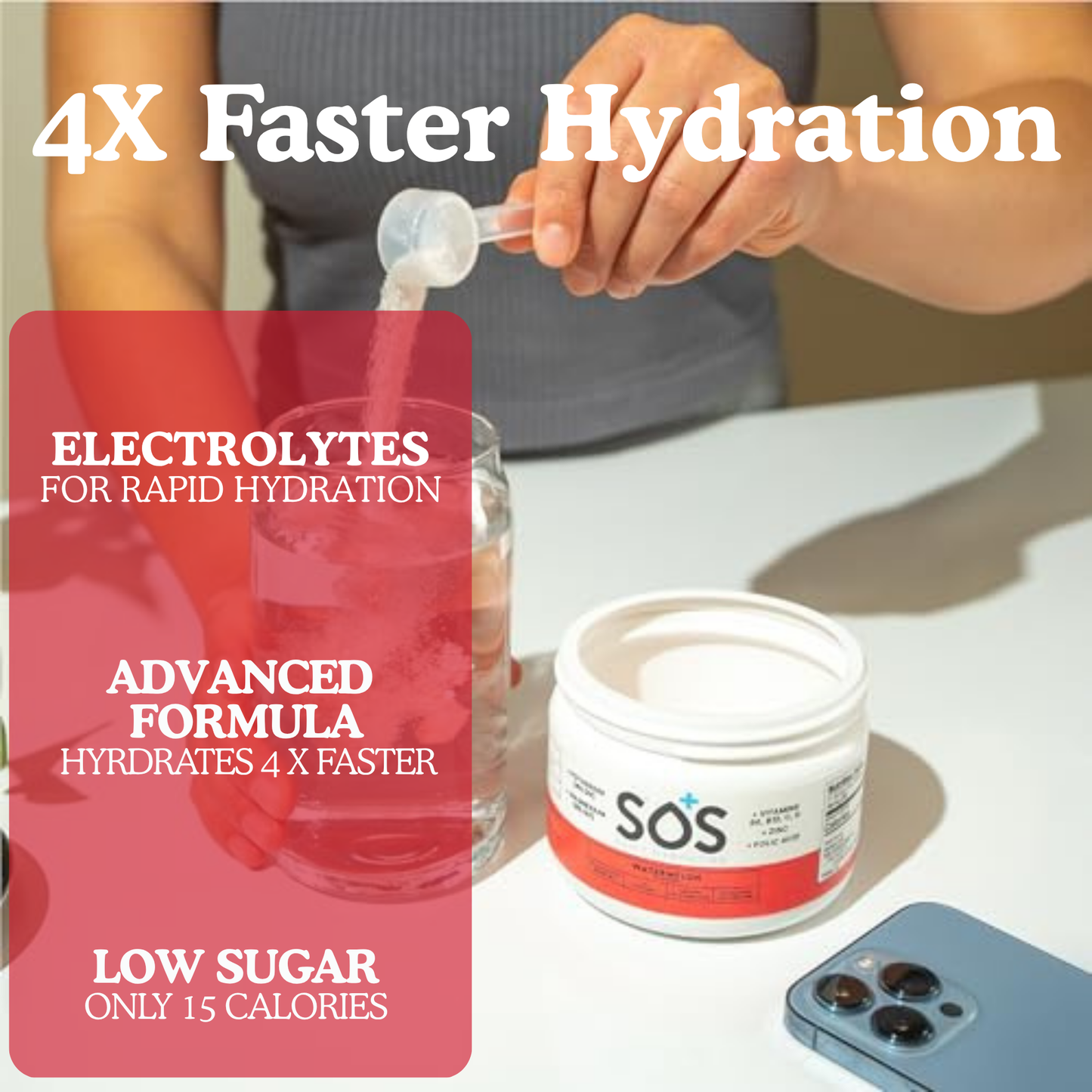 SOS Daily – Electrolyte Powder – Watermelon Flavor, 31 Serving Tub