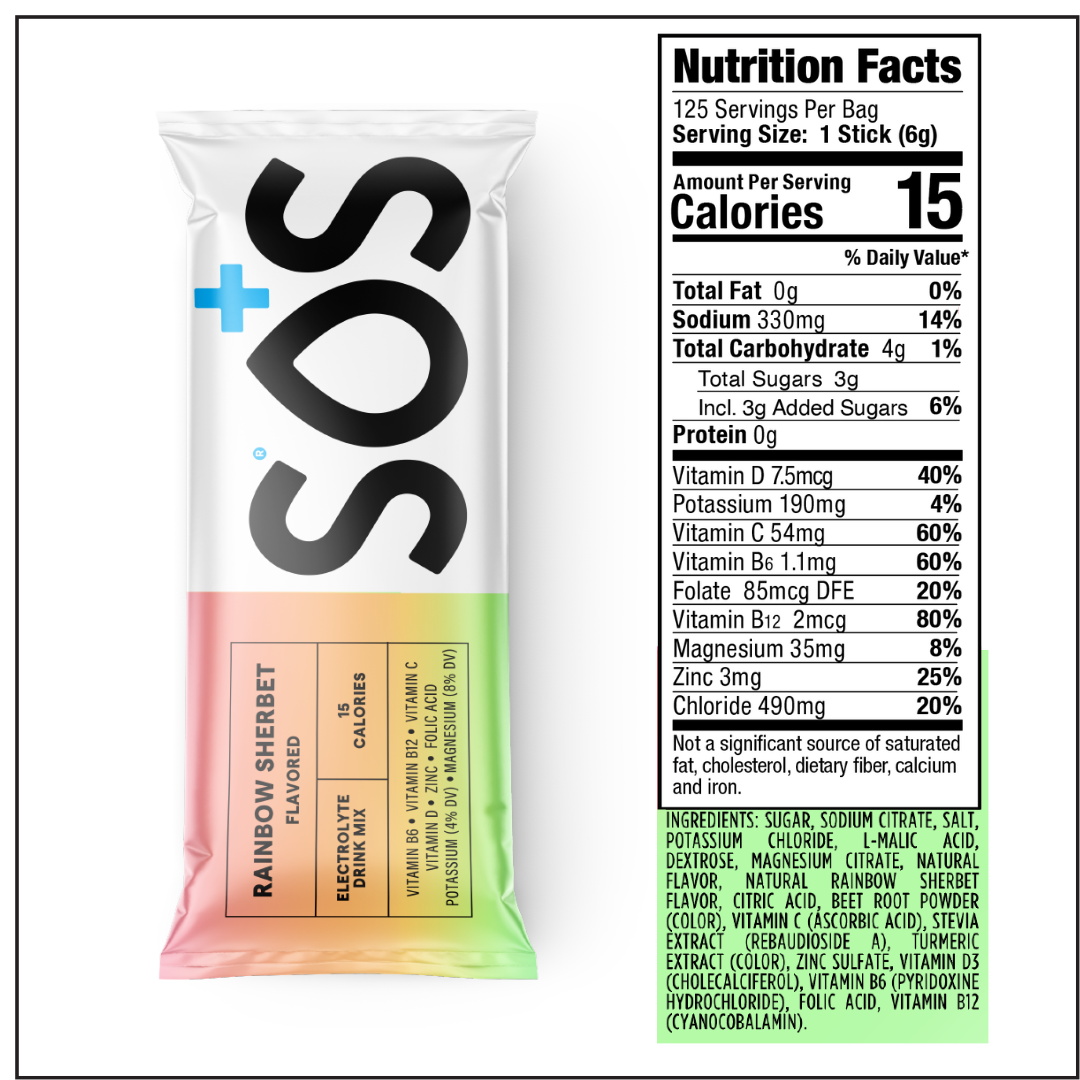 SOS Daily Stick Packet Rainbow Sherbet -125 sticks bulk pack