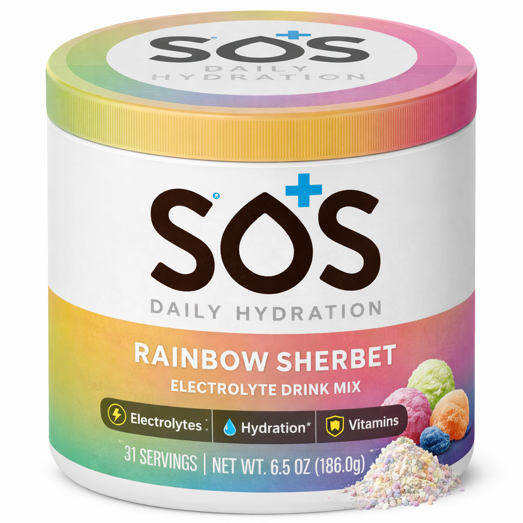 SOS Daily – Vitamin Enhanced Electrolyte Powder – Rainbow Sherbert Flavor, 31 Serving Tub