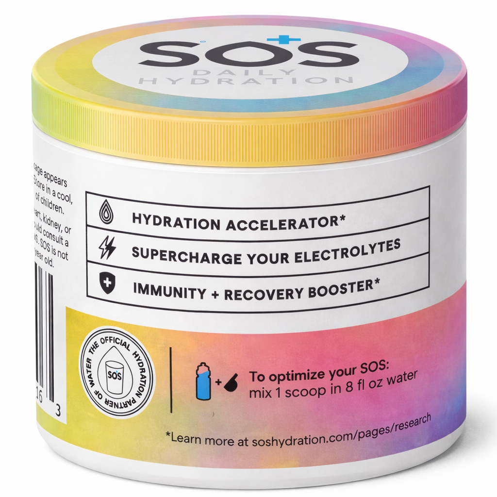 SOS Daily – Vitamin Enhanced Electrolyte Powder – Rainbow Sherbert Flavor, 31 Serving Tub