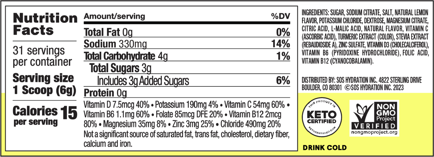 SOS Daily -  Electrolyte Powder - Lemon 31 Serving Tub