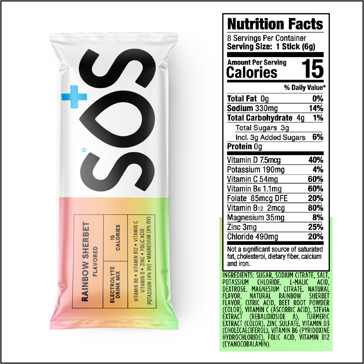 SOS  Electrolyte Packets - Rainbow Sherbert 8ct Box