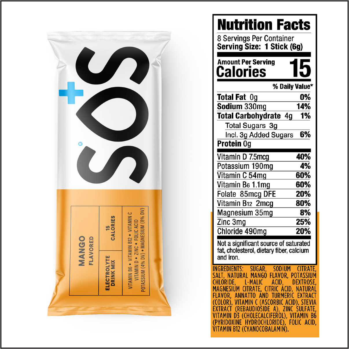 SOS  Electrolyte Packets - Mango 8ct Box