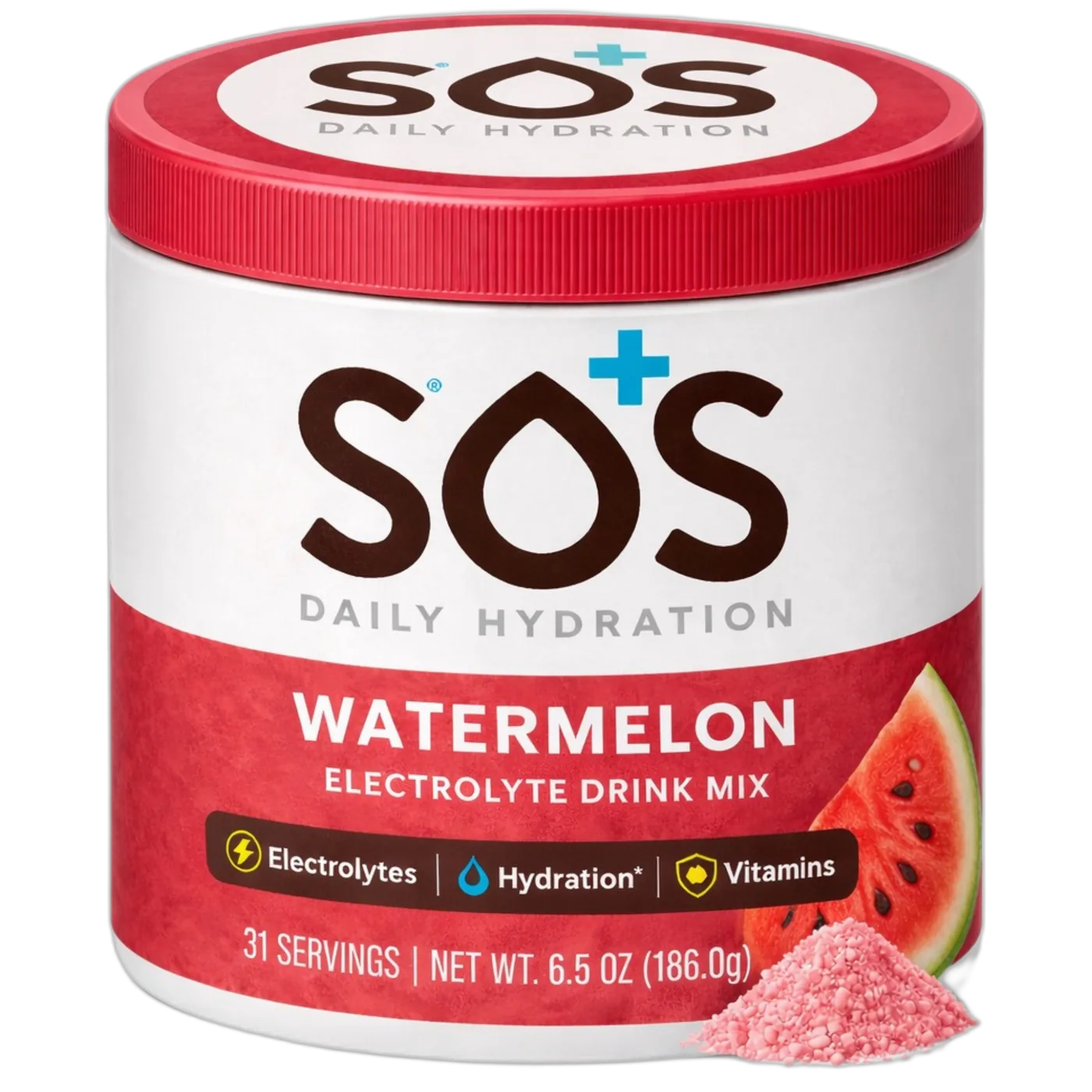 SOS Daily – Electrolyte Powder – Watermelon Flavor, 31 Serving Tub